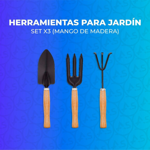 Set Jardineria X3 Herramientas Jardin Huertas Mango Madera 1