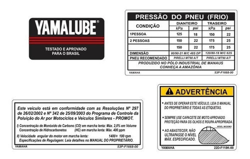 Adesivos  Advertência Precaução Yamaha Xj6  2018 0