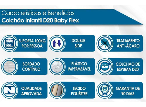 Colchão P/berço D20 Baby Flex Infantil - 60x130x10 - Orthofl 1