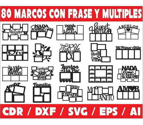 Vectores Corte Laser - Pack 80 Marcos Con Frase Variados 0