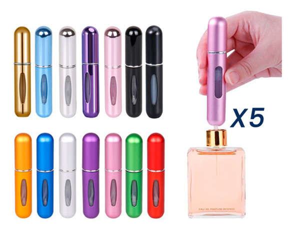 5 Mini Perfumeros Portatiles Recargable 8ml Variados Colores 1