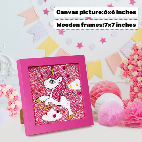 Pintura Con Diamantes 5d - Unicornio Marco De Madera 15x1... 1