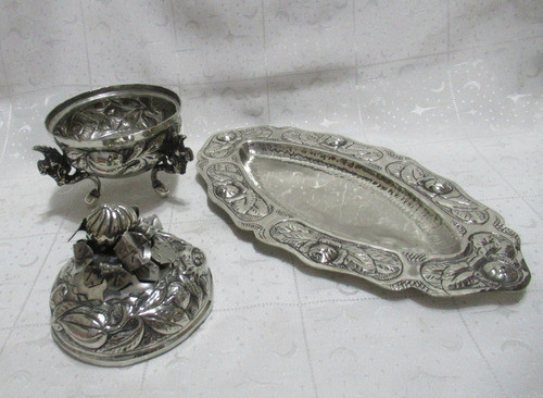 Bandeja/ Dulcera Figuras Mitológicas Aladas Plata Boliviana 1