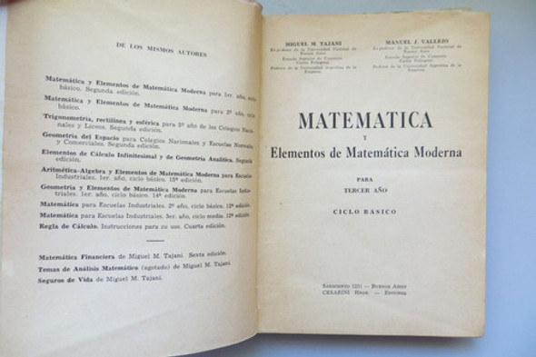 Matemática Tajani - Vallejo Cesarini Hnos., Editores 1967 1