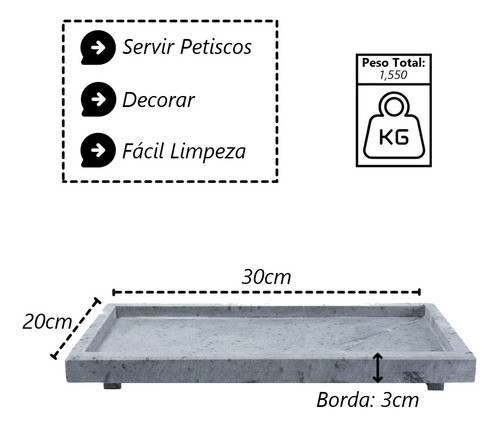 Tábua Gourmet Borda E Pé Para Servir Pedra Sabão G 30x15cm 1