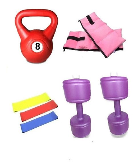 Kit Bandas Cir + Pesa Rusa 8 Kg + Tobillera 3kg + Mancuernas 0