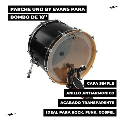Parche De Bombo Uno By Evans Eq4 Clear 18 Pulgadas Ubd18eq4 1