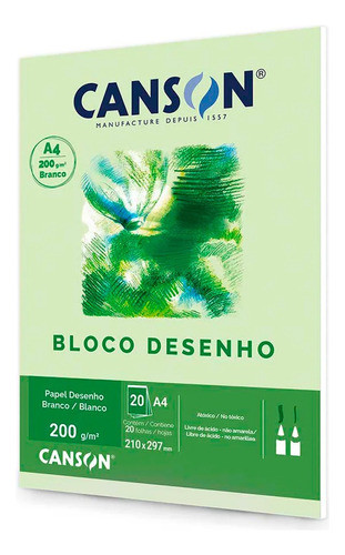 Papel Bloco Desenho Canson A4 Branco 200 Gramas Canson 20un 0