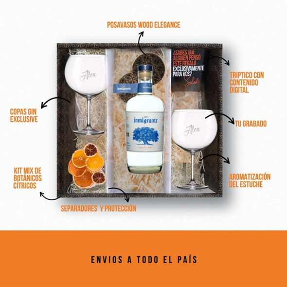 Kit Regalo Gin Inmigrante Box + 2 Copas Transparentes 1