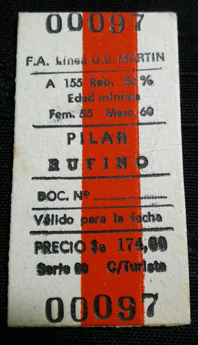 Boleto De Ferrocarril San Martin De Pilar A Rufino 0