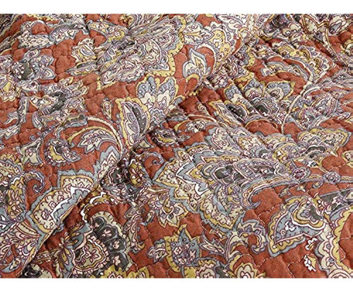 Cozy Line Home Fashions Red Orange Vintage Printed Reversibl 1