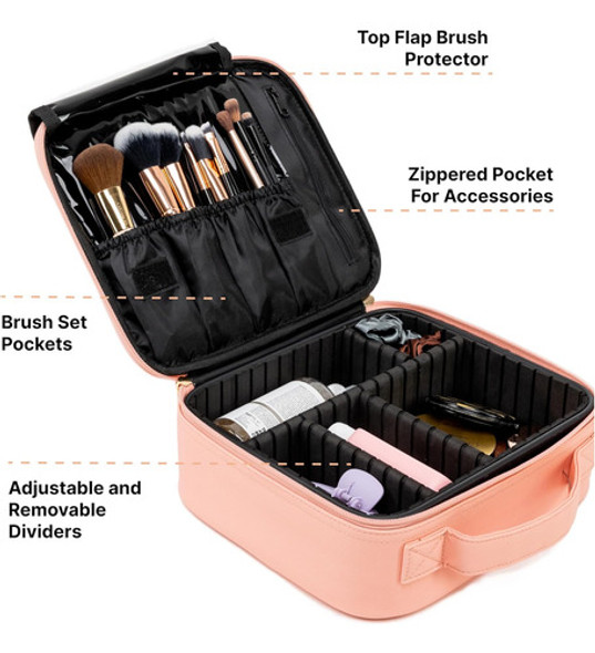 Bolso De Maquillaje Rosa Pequeño Con Divisores Ajustables 1