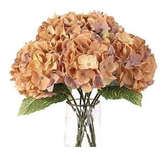 Hortensias Artificiales De Seda Ramo X5flores Amarillo Pardo 0