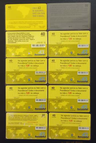 10 Cartões Telefônicos Sercontel. Lote 75. 1