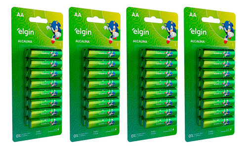 64 Pilhas Alcalina Elgin Aa Longa Duração Com 4 Cartelas 0