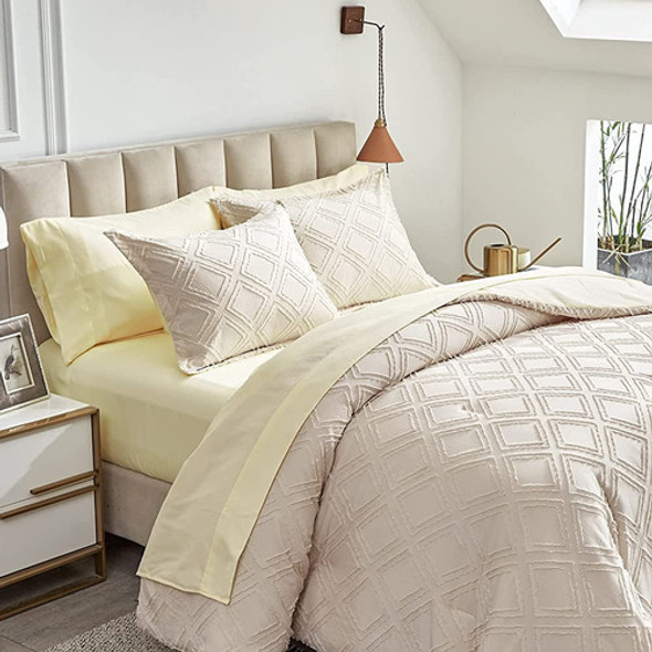 Beige Tufted Bed En Una Bolsa 7 Piezas Queen Size, Suave Y B 1 Beige Tufted Bed En Una Bolsa 7 Piezas Queen Size, Suave Y B 1