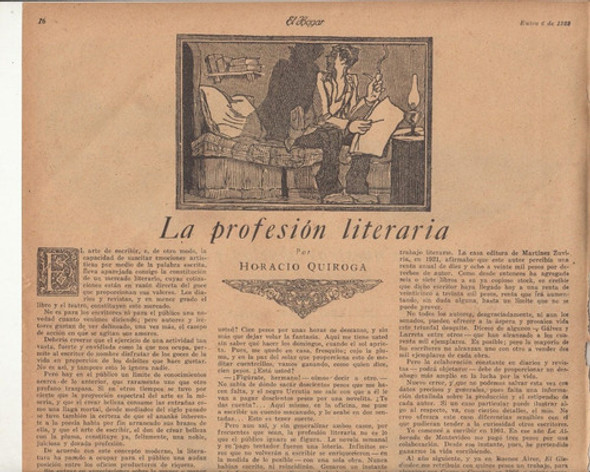1928 Horacio Quiroga Articulo La Profesion Literaria Raro 0