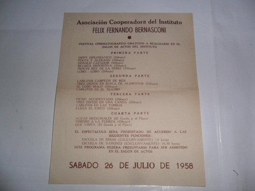 Instituto Felix Fernando Bernasconi 1958 Festival Programa 0