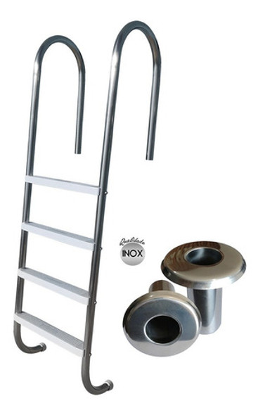 Escada Marinheiro Piscinas 4 Degraus Abs + Chumbadores Inox 1