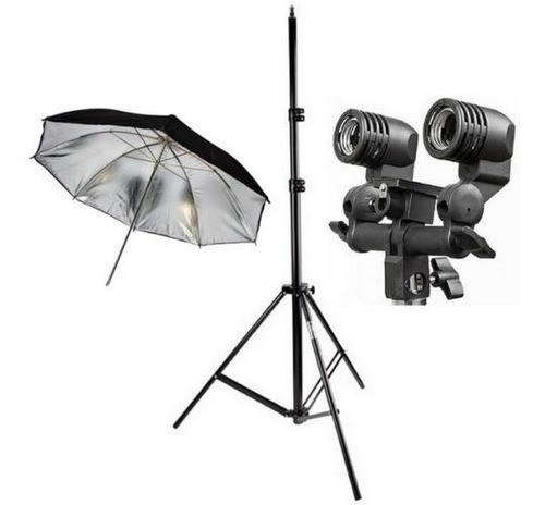 Kit Sombrinha Refletora + Soquete E27 Duplo  Foto Iluminaçao 0