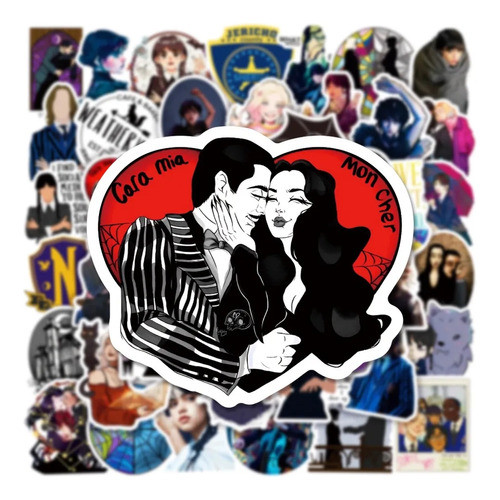 Stickers Merlina Calcomanías Papel Autoadhesivo X50 1