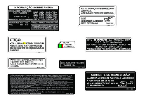 Adesivos De Advertência Honda Falcon - Falcon - F. Grátis 1