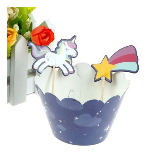 Primeros De La Torta De Unicornio 12pcs + 12pcs Cupcake Wrap 1