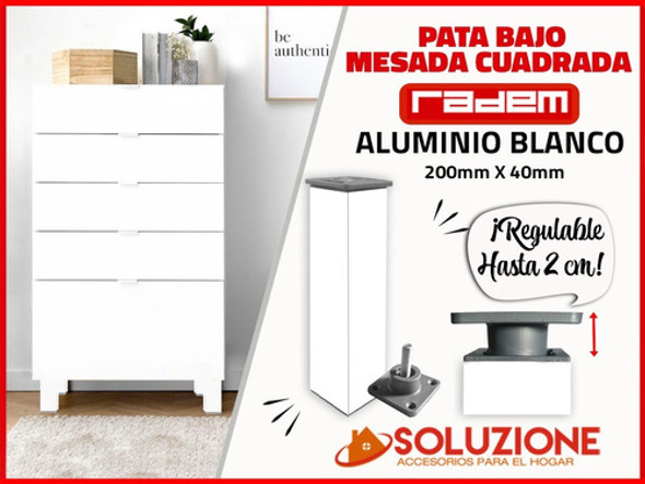 Pata Bajo Mesada Cuadrada Blanca Aluminio Regulable 200mm 1