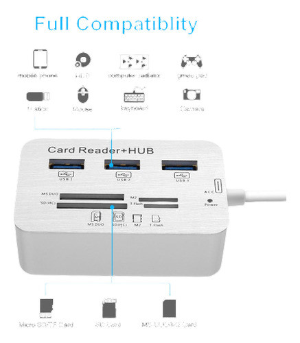 3 Puerto Usb 3.0 Hub Ms Sd M2 Tf Adaptador De Lector De Tarj 0