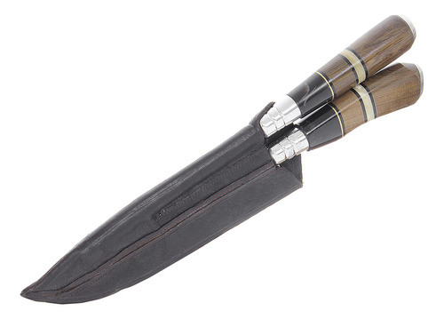 Conjunto Faca Em Inox E Chaira Com Cabo De Madeira E Chifre 1