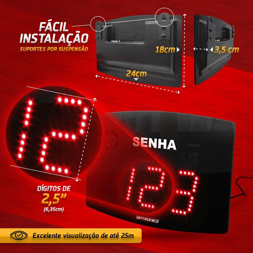 Painel Eletrônico Visor De Senhas S/ Fio Sequêncial Led 1