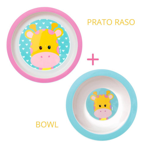 Kit Prato E Tigela Bowl Buba Infantil Animal Fun Girafa 1