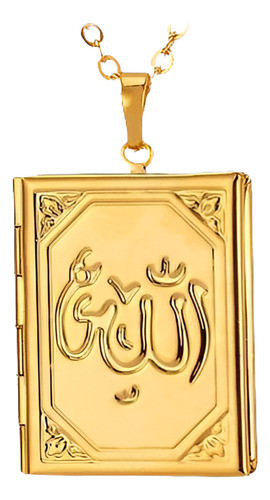 U7 Allah Musulmán Libro Medallón Foto Foto Marco Collar Flot 0