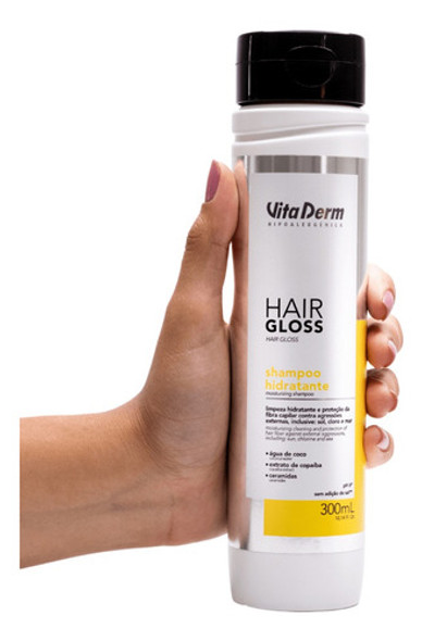 Shampoo Hidratante Hair Gloss Premium 300g Vita Derm 1 Shampoo Hidratante Hair Gloss Premium 300g Vita Derm 1