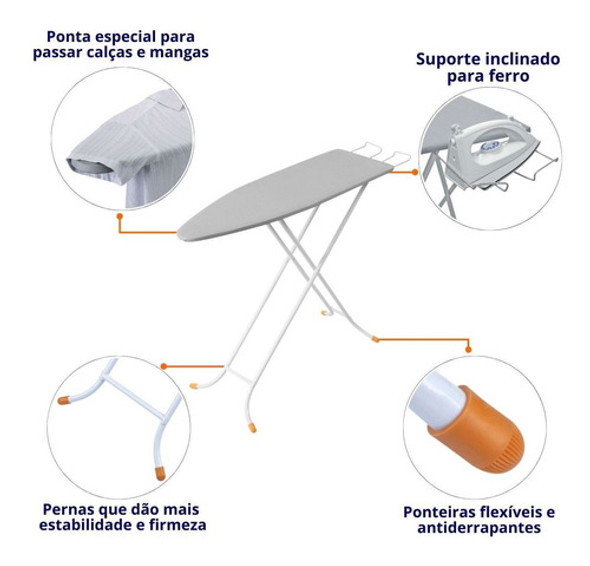Tábua De Passar Roupas Passa Mais De Aço Dobrável 119cm 1