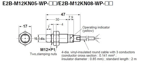 Sensor Indutivo M12 Npn Nf 5mm E2b-m12kn05-wp-c2 2m Omron 1