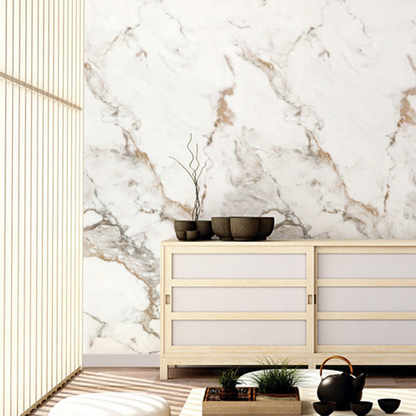 Papel De Parede Efeito Marmore Branco Marrom Cozinha Sala 3m 0