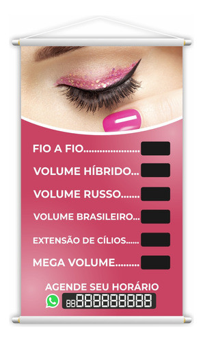 Banner Cílios Procedimentos Preço Salão Contato 80x50cm 0