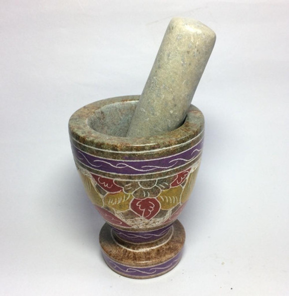 Almofariz Pilão Socador Decorado De Pedra Sabão Médio 9 C 0