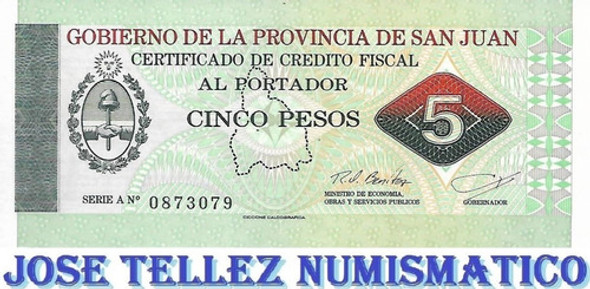 Ec# 426 Bono San Juan 5 Pesos Sin Circular Palermo 0