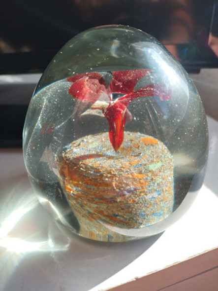 Antiguo Pisapapeles En Cristal De Murano Oscuro Flor Punzo 0