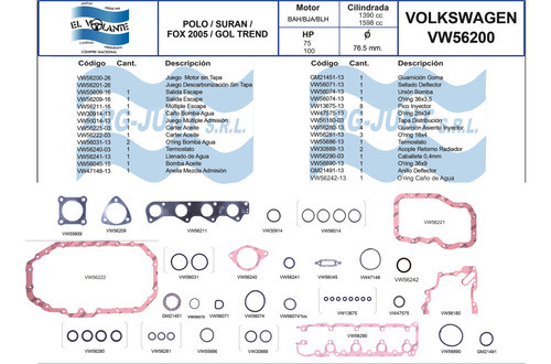 Juego De Juntas Vw Fox Suran 1.6 Ea111 8v C/tapa 1