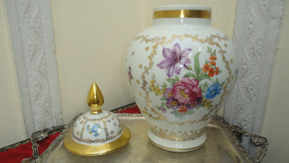 Gran Potiche Bavaria Antiguo Diseño Floral Y Con Oro Vealo 1