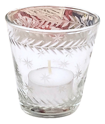 Vaso Fanal De Vidrio Tallado Espigas Y Estrellas  I 7.5x8cm 0
