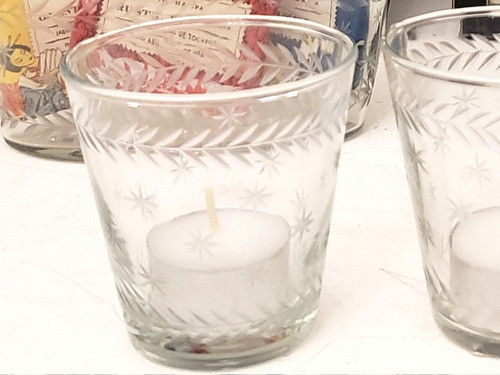 Vaso Fanal De Vidrio Tallado Espigas Y Estrellas  I 7.5x8cm 1