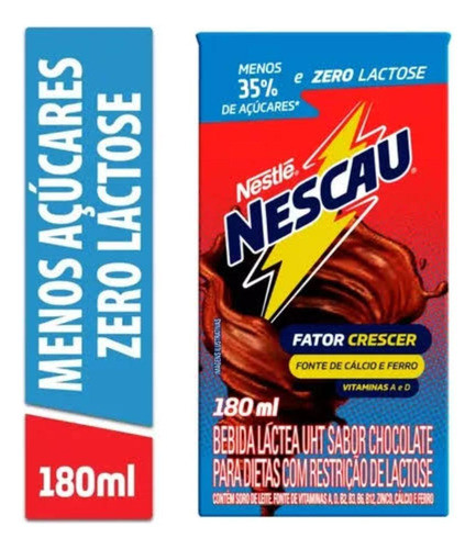 Bebida Láctea Nescau - Açúcares Zero Lactose 180ml- Kit C/ 6 1