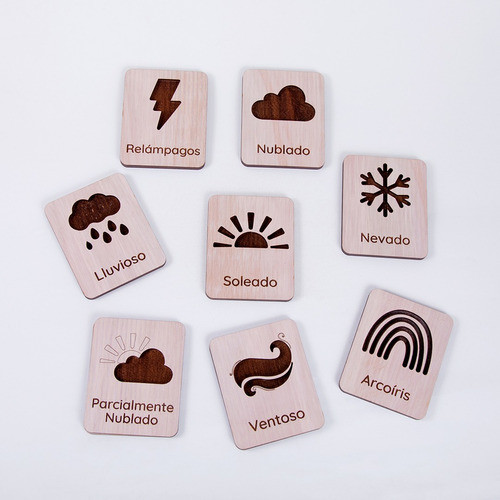 Tarjetas De Aprendizaje Del Clima Para Niñ@s - De Madera 0