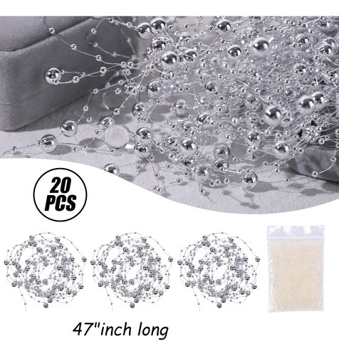 20 Tiras De Perla Artificiales Para Velas Flotantes - Silver 1