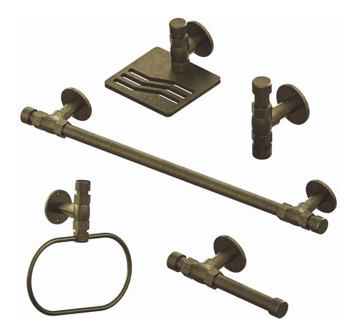 Kit Rústico Toalheiro+argola+papeleira+cabide+sab Ouro Velho 0