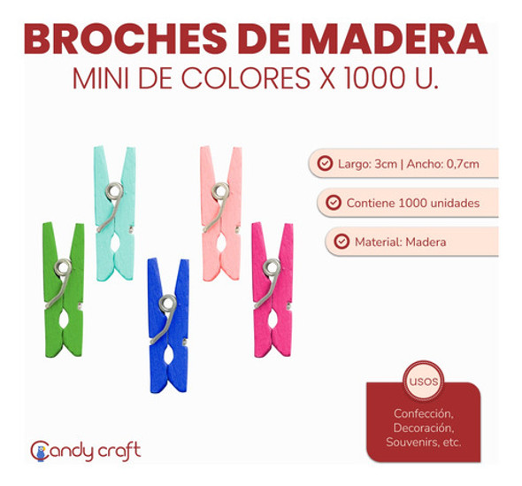 Mini Broches De Madera Color 3 Cm Mini X1000 Unidades 1 Mini Broches De Madera Color 3 Cm Mini X1000 Unidades 1